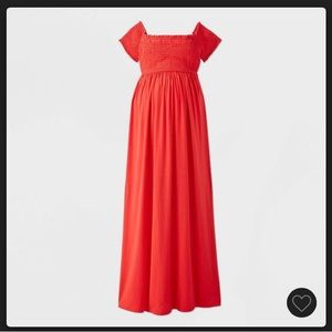 Shirred/ruched off shoulder Maternity maxi dress